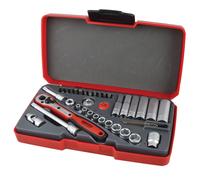 Teng Tool 21 Piece Mechanics 1/2" Square Drive Ratchet Metric Regular Socket Set