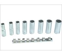 Teng Tools 1/2" Square Drive 8 Piece Metric MM Deep Socket Clip Rail Tools Set