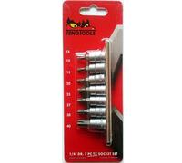 Teng Tools 1/4in Drive 7 Piece Torx Socket Bit Set on a Socket Rail M1408TX