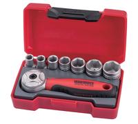 Teng Tools 1/4in Drive 8 Piece Mini Metric Socket Set with Stubby Ratchet T1408