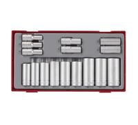 Teng Tools 16 Piece 3/8 Inch Drive 12 Point Metric Deep Chrome Vanadium Socket Set | Mechanic Tool | Hand Tool - TT381612