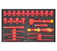 Teng Tools 27 Piece 1000 Volt Insulated 3/8 Inch Drive Ratchet, Metric 6 Point Socket, Extension Bar, Torque Screwdriver EVA Foam Set - TEFXV27