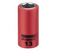Teng Tools 3/8 Inch Drive 13MM Metric 6 Point 1000 Volt Shallow Insulated Socket | Electricians Tool | Insulated Tool | Electrical Tool - MV380513