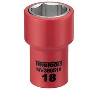 Teng Tools 3/8 Inch Drive 18MM Metric 6 Point 1000 Volt Shallow Insulated Socket | Electricians Tool | Insulated Tool | Electrical Tool - MV380518