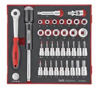 Teng Tools 36 Piece 3/8 Inch Drive 6 Point Metric Regular/Shallow & Bit Foam Socket Set - TED3836, Silver