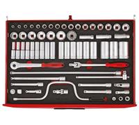 Teng Tools 63 Piece 1/2 Inch Drive 12 Point Metric Regular/Shallow & Deep Foam Socket Set - TTESK63,Silver