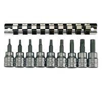 Teng Tools 3/8" Square Drive 9 Piece TX Torx Chrome Bits Socket Rail Tools Set