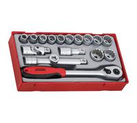 Teng TT1218 1/2" Drive Metric 12 Point Socket & Speed Ratchet Set in Tool Box