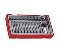 Teng TTTX23TX Bit Socket Set (23 Pieces) | Chrome vanadium TX bits in 40 mm and 75 mm lengths with two 1/2 inch bit adaptors and hex mini screwdriver in a TT1 tray