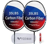 TENGAOSI Professional Badminton Racket Set of 2 Unisex-Adult ,The Racket is Made of Carbon Fiber High Tension Pre Strung Racquets (White)