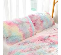 Tenghe Plush Standard/Queen Pillowcase 2 Pack Rainbow Tie Dye Super Soft Fluffy Faux Fur Shaggy Pillow Cases/Covers Girls Cute Decorative Throw Pillow Shams with Zipper Closure (20"×30",Rainbow)