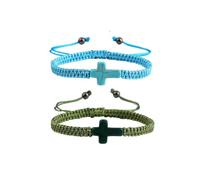tenghong2021 2Pcs Braided Rope Cross Bracelet for Women Men Friends Religious Christian Adjustable Pray String Woven Bracelets Unique Friendship Couple Matching Wristband Set Jewelry, 0.1, Acrylic, no