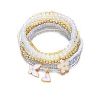 tenghong2021 9Pcs Multilayered Bohemian Stackable Bead Bracelets for Women Colorful Boho Hawaii Charm Summer Butterfly Flower Heart Stretch Bracelet Set Vacation Jewelry, 0.1, Acrylic, no gemstone