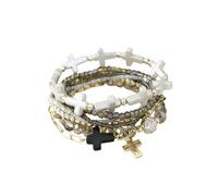 tenghong2021 Bohemian Cross Crystal Bracelet for Women Handmade Boho Stack Set Stretch Colorful Christian Beads Bracelets Vacation Jewelry Gift, 0.1, Acrylic, no gemstone