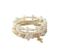 tenghong2021 Bohemian Cross Crystal Bracelet for Women Handmade Boho Stack Set Stretch Colorful Christian Beads Bracelets Vacation Jewelry Gift, 0.1, Acrylic, no gemstone