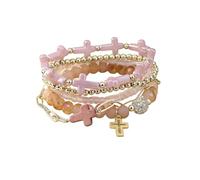 tenghong2021 Bohemian Cross Crystal Bracelet for Women Handmade Boho Stack Set Stretch Colorful Christian Beads Bracelets Vacation Jewelry Gift, 0.1, Acrylic, no gemstone