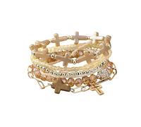 tenghong2021 Bohemian Cross Crystal Bracelet for Women Handmade Boho Stack Set Stretch Colorful Christian Beads Bracelets Vacation Jewelry Gift, 0.1, Acrylic, no gemstone