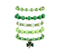 tenghong2021 Boho Green Clover Pendant Lucky Bracelet Set for Women Holiday Beaded Heishi Stackable Bracelets Set St.Patrick's Day Stretch Charm Bracelet Friendship Festive Jewelry, Metal, no gemstone