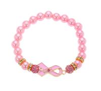 tenghong2021 Breast Cancer Bracelets Inspirational Bracelet Pink Ribbon Cancer Awareness Handmade Beaded Encouragement Gift for Women Jewelry, 0.1, Acrylic, no gemstone