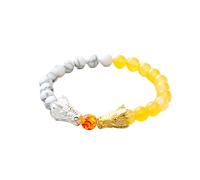 tenghong2021 Dragon White Turquoise Topaz Beaded Bracelets for Women Handmade Adjustable Strech Bracelet Dragon's Head Beaded Elastic Bracelet Feng Shui Lucky Amulet Bracelets for Men Gift Jewelry