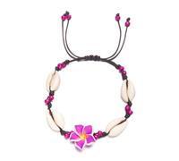 tenghong2021 Hawaiian Plumeria Rubra Seashell Braid Bracelets Boho Tropical Flower Beach Bracelet Anklet Accessories for Women, Adjustable, no gemstone