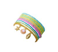 tenghong2021 Lovely Bohemian Shell Bracelets for Women Multicolor Summer Multilayered Stackable Turtle Acrylic Beads Beach Charm Cute Pearl Starfish Stretch Bracelet Jewelry, 0.1, Acrylic, no gemstone