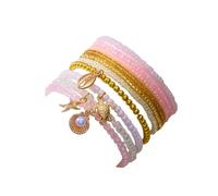 tenghong2021 Lovely Bohemian Shell Bracelets for Women Multicolor Summer Multilayered Stackable Turtle Acrylic Beads Beach Charm Cute Pearl Starfish Stretch Bracelet Jewelry, 0.1, Acrylic, no gemstone