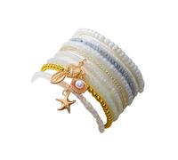 tenghong2021 Lovely Bohemian Shell Bracelets for Women Multicolor Summer Multilayered Stackable Turtle Acrylic Beads Beach Charm Cute Pearl Starfish Stretch Bracelet Jewelry, 0.1, Acrylic, no gemstone