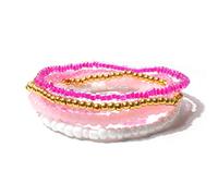 tenghong2021 Multicolor Stackable Colorful Beads Adjustable 5-6pcs Muilty-layered Bracelets Set for Women Girls Handmade Boho Stretch Wristbands Summer Bohemian Jewelry Gift, Acrylic, no gemstone