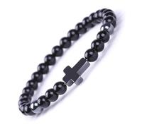 tenghong2021 Natural Stone Cross Beaded Bracelet Elastic Stretch Prayer Bracelet Anti Depression Anxiety Friendship Gifts, 0.1, Acrylic, no gemstone