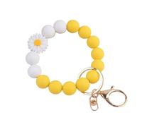 tenghong2021 Portable Beaded Key Chain Bracelet Wristlet Car Keychain Car Key Ring for Women Men House Key Chain Holder, White Daisy, Medium