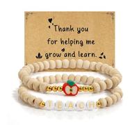 tenghong2021 Teacher Appreciation Bracelet Wood Beads Thank You Gift Teach Meaningful Gifts for Women with Message Card, 0.1, Acrylic, no gemstone