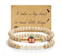 tenghong2021 Teacher Appreciation Bracelet Wood Beads Thank You Gift Teach Meaningful Gifts for Women with Message Card, 0.1, Acrylic, no gemstone
