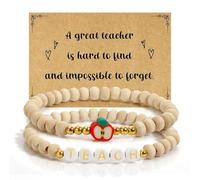 tenghong2021 Teacher Appreciation Bracelet Wood Beads Thank You Gift Teach Meaningful Gifts for Women with Message Card, 0.1, Acrylic, no gemstone