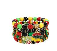 tenghong2021 Unique Bohemia Black History Month Bracelets Set for Women Wooden Beads Acrylic Stackable Juneteenth Africa Stretchable Bracelet Handmade African Jewelry Holiday Gift, 0.1, Acrylic, no