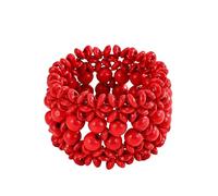 tenghong2021 Wide Boho Colorful Wooden Beaded Chunky Bracelet for Women Rose Pink Bangle Charm Unique Elastic Wristband for Birthday Party Gift, 0.1, Acrylic, no gemstone