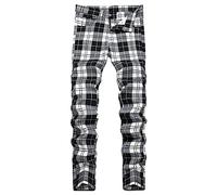 TENGINE Plaid Pants for Men, Mens Skinny Stretch Slim fit Chinos Golf Business Dress Casual Pants, Black White Plaid, 30
