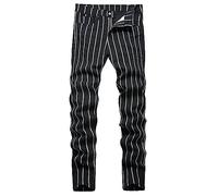 TENGINE Plaid Pants for Men, Mens Skinny Stretch Slim fit Chinos Golf Business Dress Casual Pants, Black Stripe, 36