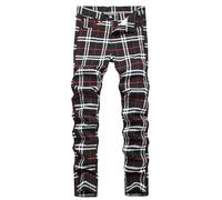 TENGINE Plaid Pants for Men, Mens Skinny Stretch Slim fit Chinos Golf Business Dress Casual Pants, Black 2 Plaid, 42