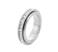 TengRiah Anxiety Ring Titanium Steel Rotating Band Ring Cubic Zirconia Rotating Anxiety Relief Wedding Promise Good Luck Statement Jewelry Comfortable Fit Size 5 to 12