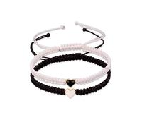 TengRiah Set of 2 Colorful Heart Beaded Bracelet for Couple and Friendship BFF Bracelet - Adjustable Lobster Claw Clasp - Modern Strand Bracelet Set for Valentine's Day Gift