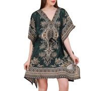 Tengru Short Kaftan Dresses for Women Beach Cover ups Ladies Dashiki African Caftan Loungewear Gift for Her (Green)