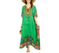Tengru Women African Kaftan Maxi Swimsuit Beach Cover Up Nightwear Loungewear Casual Dress Ladies Dashiki Caftan Free Siz Green