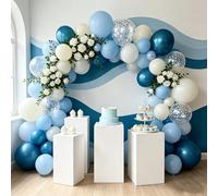 TENGWA 135 PCS Blue Balloon Arch Kit Blue White and Silver Balloon Garland Arch Kit for Birthdays Baby Shower Wedding Decorations Engagement Singles Party