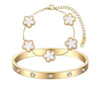 TENGWA 18K Gold-Plated Jewellery Pack of 2 Gold Bracelets Lucky Clover Bangle Stackable Bracelets for Weddings Birthdays Anniversaries Valentine's Day and New Year, Mittelgroße, 18k Gold, No Gemstone