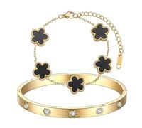 TENGWA 18K Gold-Plated Jewellery Pack of 2 Gold Bracelets Lucky Clover Bangle Stackable Bracelets for Weddings Birthdays Anniversaries Valentine's Day and New Year, Mittelgroße, 18k Gold, No Gemstone
