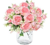 TENGWA 3 Bunches Faux Peonies Silk Flowers 32cm Peony Artificial Flowers Suitable for Weddings Home Decor Table Decorations Floral Arrangements and Offices (Dark Pink)