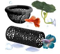 TENGWA 3PCS Betta Fish Accessories With Caves and Tunnels Betta Hammock For Fish and Shrimp Hiding Places Breeding Unique Aaquarium Cave Suction Cup Leaf Artificial Plants