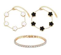 TENGWA Clover Bracelet 3 PCS Bracelet Stack 17+5cm Five 18K Black and White Lucky Jewlery Suitable for Birthdays Anniversaries Valentine's Dayand New Year's Gifts