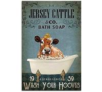 TENGYANG Vintage Art Metal Great Tin Sign Aluminum Metal Sign Bath Soap Jersey Cattle Print Cow Lover Plaque Poster for Cafe Bar Pub Home Wall Decor Art Tin Sign 8x12 Inch